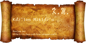 Köles Miklós névjegykártya